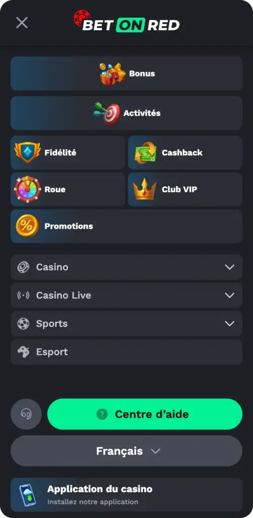 BET ON RED Menu